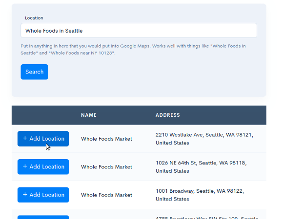 screenshot of Prolo Store Locator